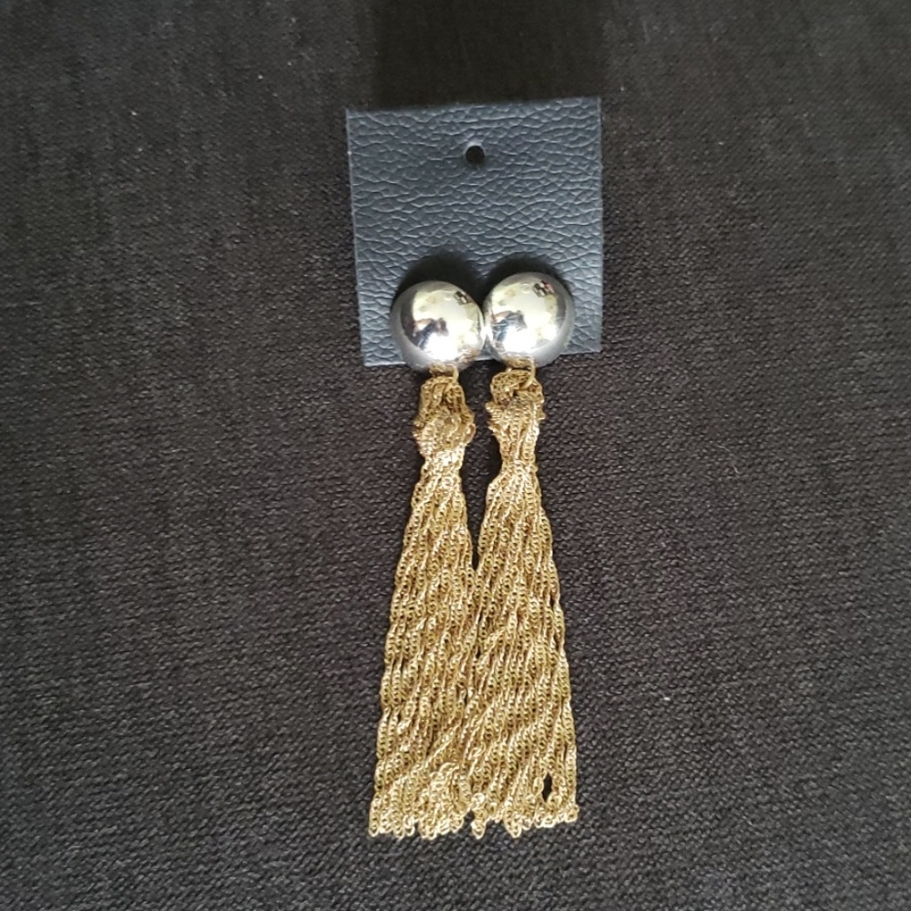 Free People Two Tone Button Fringe Earrings